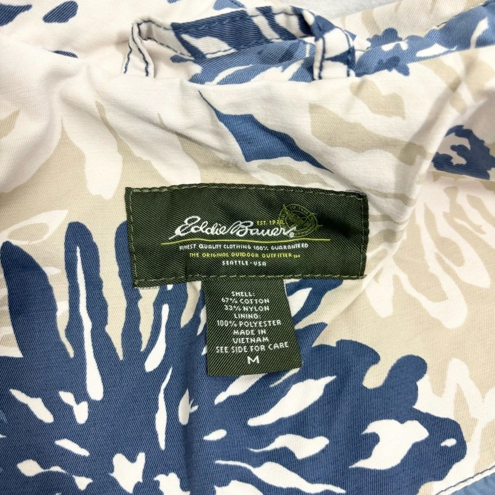 Eddie Bauer Rain Coat Floral Spring Jacket Retro Style Flowers Blue White Size S